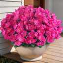 16 Bundles Artificial Flowers for Front Door, Fake Silk Azalea Bouquet Silk Flowers for Outside UV Resistant Realistic Faux Plants for Planter Farmhouse Patio Garden Walkways Home Decor (Rose Red)