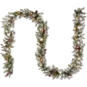 National Tree Company Artificial Christmas Garland, Green, Dunhill Fir, Decorated with Pine Cones, Berry Clusters, Frosted Branches, Christmas Collection, 9 Feet