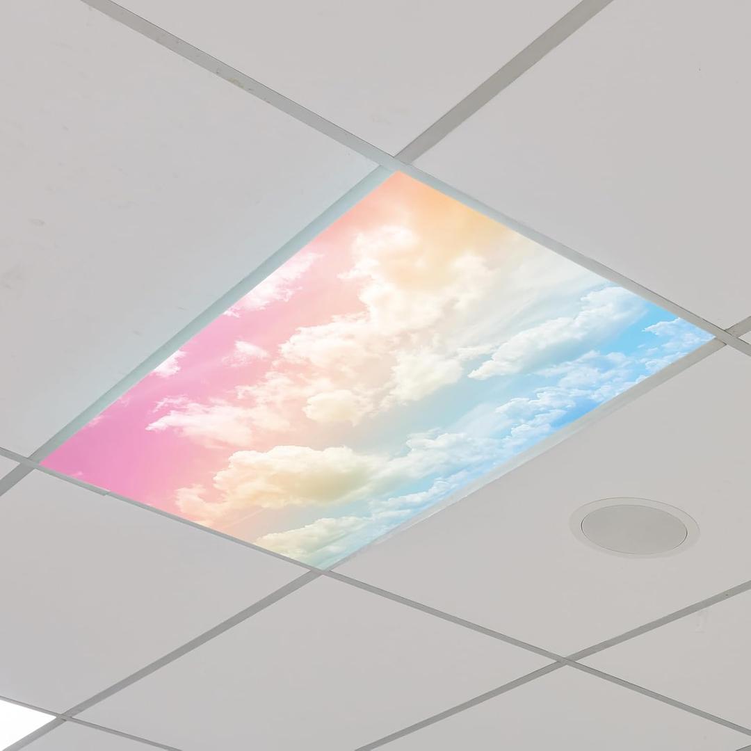 Outus Fluorescent Light Cover Classroom Lighting Cover with 10 Magnets Light Filter Magnetic Ceiling Panel Decoration 2 x 4 ft (23.62 x 47.24 In) Reduce Glare for Office School (6,Rainbow)
