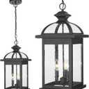 Darkaway Outdoor Pendant Lights for Porch, Extra Large 23inch Outdoor Chandelier 3-Light Hanging Lights Adjustable Hegiht Exterior Chandelier Ceiling Mount with Seeded Glass for House Patio Gazebo (Black)