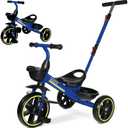 KRIDDO 2-in-1 Toddler Tricycle for Ages 18 Months to 5 Years Old - Extended Push Handle for Effortless Push, Gift Trike for Toddler 3 to 5 Year, Kids Tricycle with Foldable Front Footrest, Blue, Medium