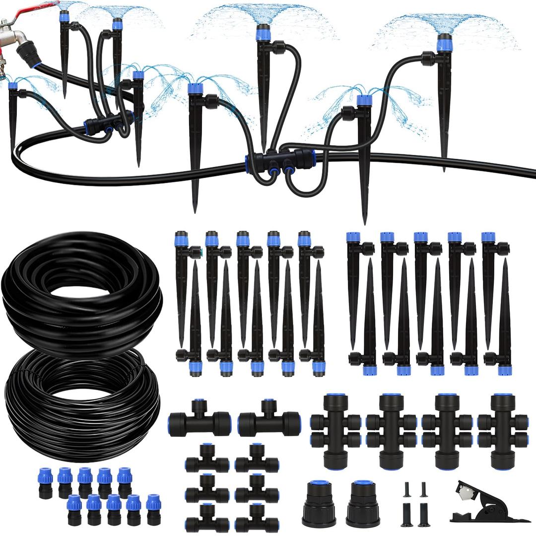 Breeze Touch 230FT Drip Irrigation System, Manual Garden Watering Kit with 6-Way Connectors, 1/2" & 1/4" Distribution Tubing for Greenhouse, Yard & Potted Plants, Precision Irrigation for Large Garden