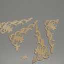 4 Pieces Wood Appliques Onlays Decorative Wooden DIY Applique and Onlays for Furniture Unpainted Carved Corner for Cabinet Door Bed Wardrobe Furniture Decoration