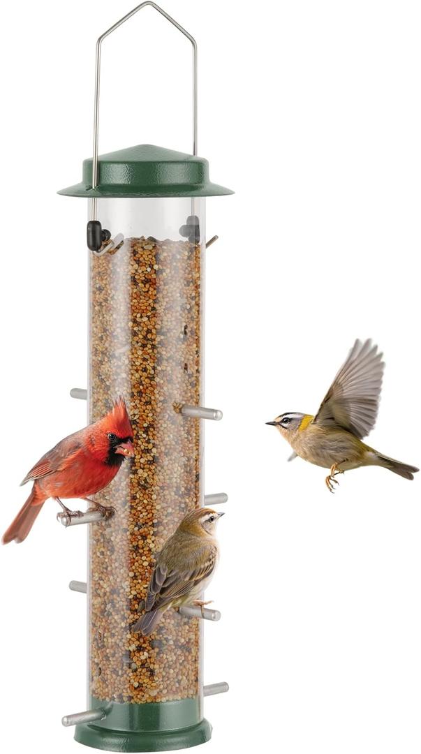MIXXIDEA Finch Bird Feeder Hanging Metal Thistle Seed Feeder with 8 Feeding Ports Nyger Seed Feeder, Goldfinch Feeder for Outdoors Garden Green