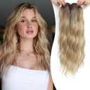 MORICHY Hair Toppers for Women Clip in Hair Topper with Bangs 20inch Buttery Blonde with Highlights Long Wavy Curly Synthetic HairPieces for Women (R6/26k/60#)