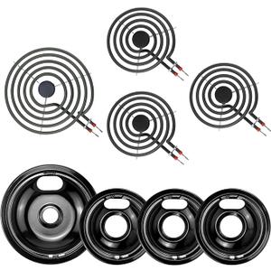 Electric Stove Burner Drip Pans,Stove Burner Covers W10290353(6") W10290350(8")+Electric Stove Burner Replacement MP15YA(6") MP21YA(8") Compatible for Whirl-pool Ken-more May-tag Ama-na etc by MIFLUS