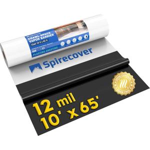 Crawl Space Vapor Barrier, 12 Mil Vapor Barrier, 10'x65', Plastic Drop Cloth Covering for Crawlspace Encapsulation, Thick Plastic Sheeting, Black and White Panda Film