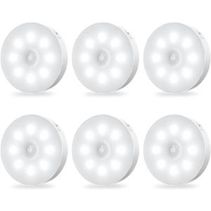 Under Cabinet Light Motion Sensor - Rechargable Closet Puck Lights, Stick on Lighting Magnet, Under Counter Lights Kitchen, LED Montion Sensor Light, Locker Nightlights 6-Pack
