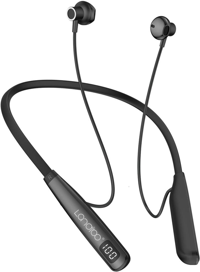 Around the neck headphone, the new Bluetooth 5.4 playtime up to 100 hours LED battery display, with microphone neckband bluetooth headphones, neck headphones semi-in-ear noise cancelling IPX7 (Black)