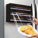 Allinside Magnetic Plastic Wrap Dispenser with Cutter, 3 in 1 Refrigerator Bamboo Wood Organizer for Tin Foil, Baking, Wax Paper Holder Kitchen Storage Box Compatible with 12.9" Roll, Black (3 Layer)