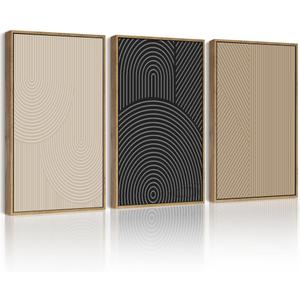 Drsoum Mid-Century Modern Framed Wall Art Minimalist Abstract Boho Neutral Line Wall Decor Geometric Artwork Kitchen Dining Room 11x14in Natural Framed