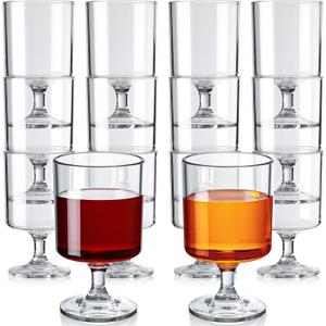 48 Packs 8oz Acrylic Wine Glasses Bulk Wedding Disposable Short Stem Party Colored Plastic Goblet Cup Vintage Milkshake Cordial Cute Cocktail Drink Water Stemware for Bars(Clear)