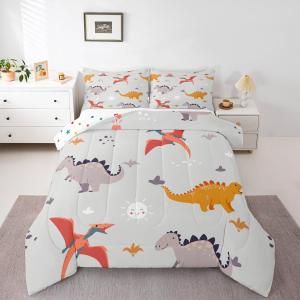 Erosebridal Kids Dinosaur Comforter Set 3 Pieces Cute Dinosaur Bedding for Girls Boys Teens, Cartoon Little Dino Bedding Comforter Sets Kawaii Animal Printed Duvet Insert, Full