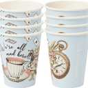 Talking Tables 8 x Blue Alice in Wonderland Paper Disposable Cups | Mad Hatter Themed Party Supplies for Afternoon Tea Party, Onederland Birthday, Mother's Day, Baby Shower, 100% Recyclable