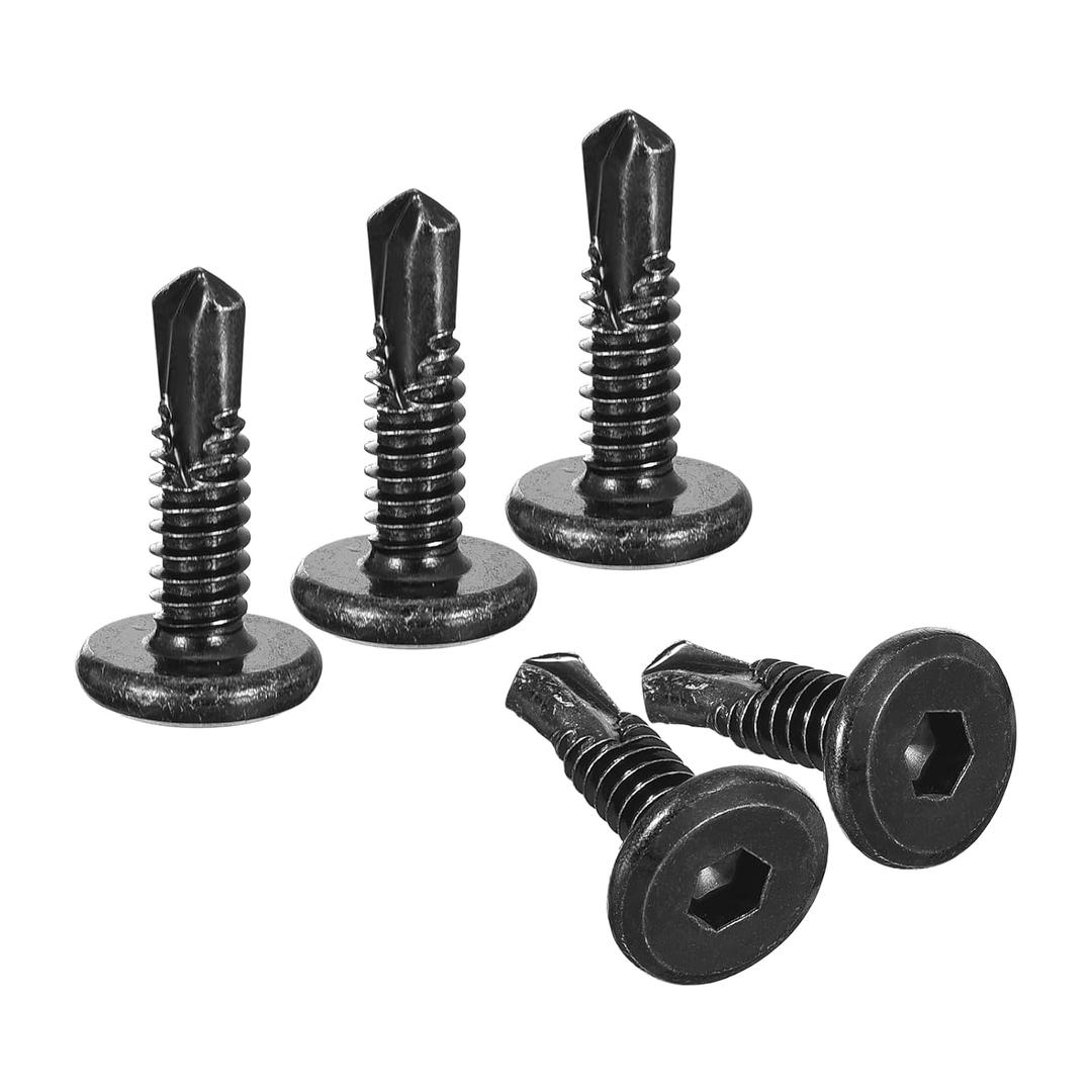 uxcell 200Pcs Hex Socket Self Tapping Screws, #12 x 3/4" 410 Stainless Steel Flat Head Sheet Metal Drilling Screws, Black