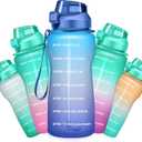 Gallon Motivational 64/100 oz Water Bottle with Time Marker & Straw, Large Daily Water Jug for Fitness Gym Outdoor Sports, Remind of All Day Hydration, Leak Proof, BPA Free (blue+purple, 100oz)
