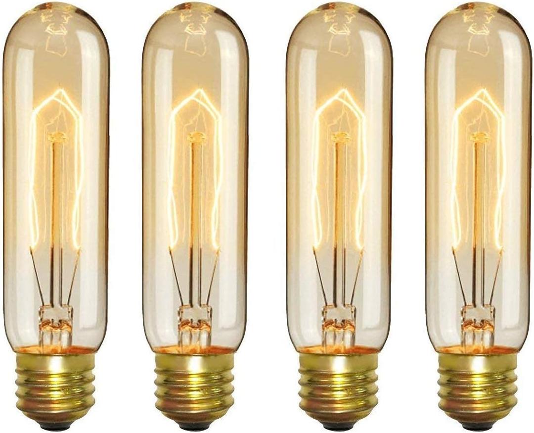 CTKcom E26 40 Watt T10 Tubular Vintage Edison Incandescent Light Bulb, Dimmable Decorative Candelabra 120 Volt Chandelier, Nightlight, Antique Vintage Style Light Bulb, 240 Lumen, Amber Warm 4 Pack