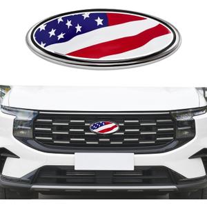 Front Grille American Flag Emblem for Ford, Tailgate Emblem, Oval Overlay Front Grill Rear Tailgate American Flag Decal Badge, 9 Inch Emblem Compatible with F150 F250 F350 (Colorful/Flag)