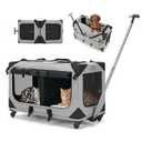 Veehoo Pet Carrier with Wheels for 2 Cats, Foldable Rolling Cat Carrier with Removable Divider & Telescopic Handle, Soft-Sided Pet Travel Carrier Support up to 40 Lbs