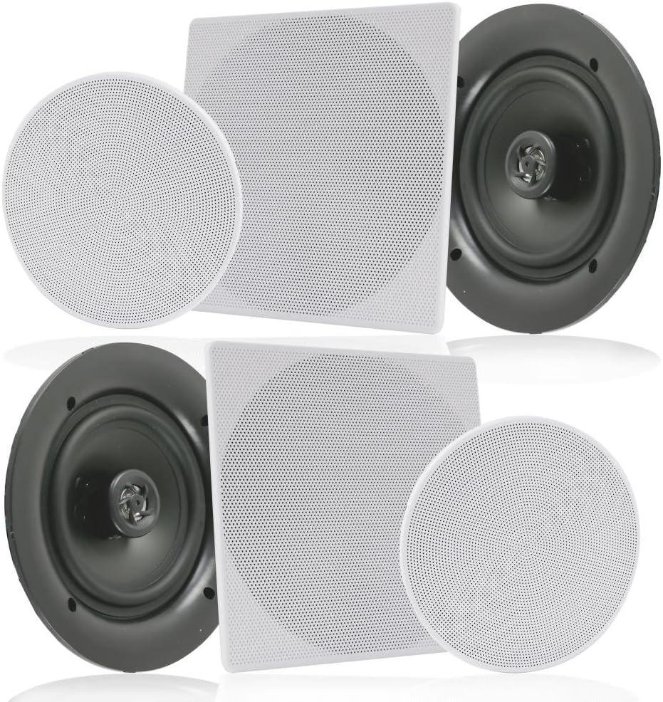 Pyle Pair 6.5 Flush Mount In-wall In-ceiling 2-Way Speaker System Spring Loaded Quick Connections Changeable Round/Square Grill Stereo Sound Polypropylene Cone Polymer Tweeter 200 Watts (PDIC1666)