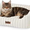 Large Cat Beds - Orthopedic Dog Bed for Medium Dogs, Rectangle Pet Bed with Fluffy Removable Washable Cover, 25x21x9inches, Cream 