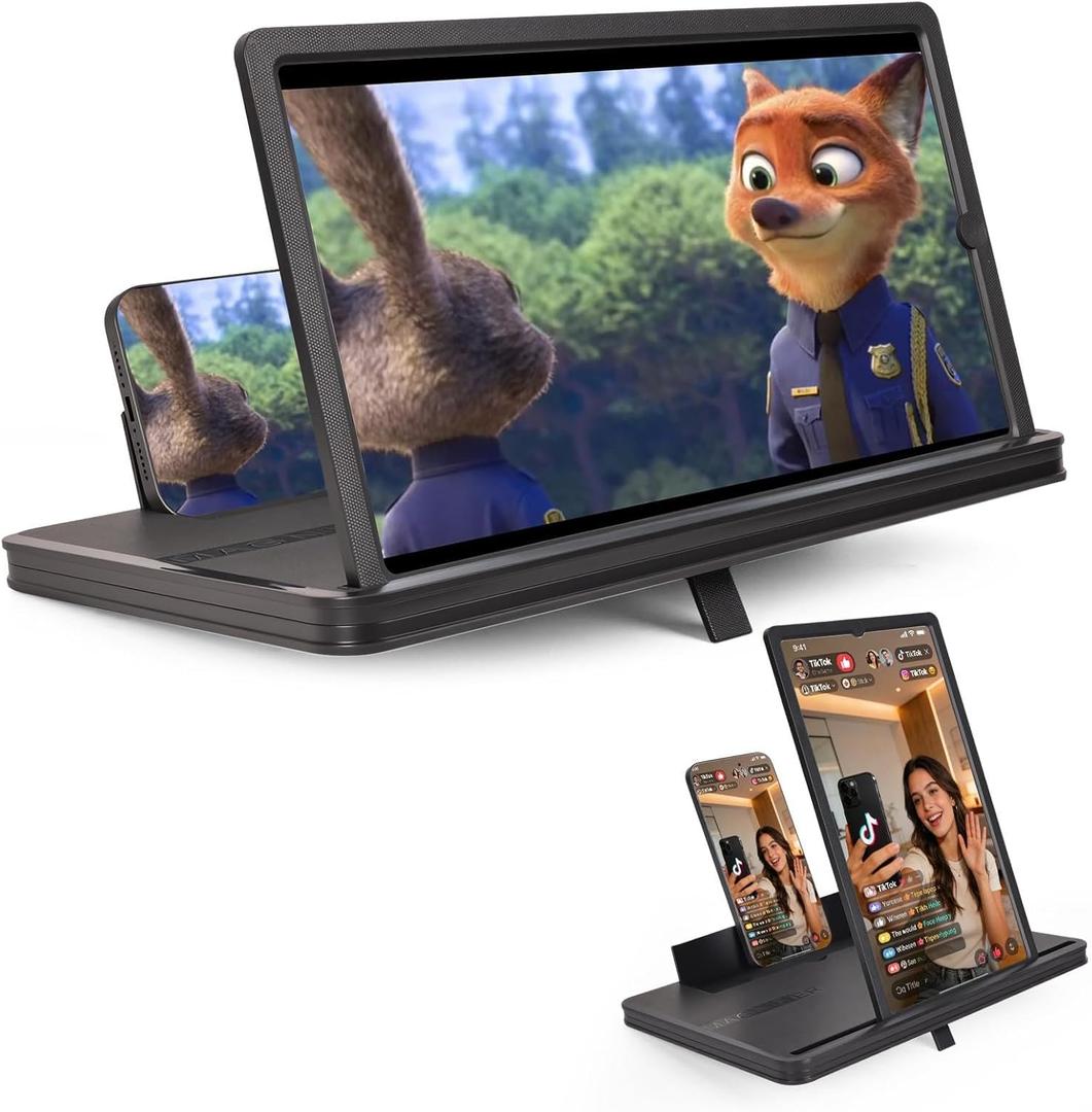 14" Phone Screen Magnifier, 2026 New 2-in-1 3D HD Portable Projector Screen, Vertical & Horizontal Switch for Movies, Gaming & Live Streaming