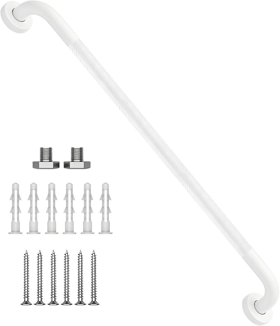32 Inch Shower Grab Bar 1.25" Dia, White Anti Slip Bathroom Grab Bar, 304 Stainless Steel Knurled Handicap Grab Bars, Safety Support Handrail, Assist Bath Shower Handle for Elderly Injury Senior