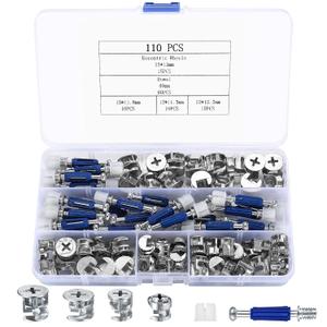 Cam Lock Nuts and Cam Screws, 110 Pcs Cam Locks for Furniture Connecting Cam Lock Fittings, 3 in 1 Cam Connector Bolt Fittings Fasteners Hardware Parts for Drawer Dresser Cabinet (110)