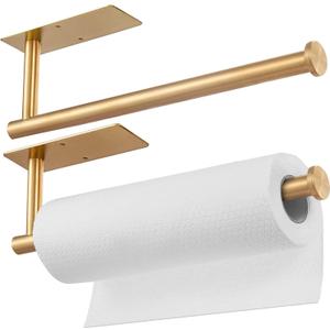 Paper Towel Holder Under Cabinet, Self Adhesive Wall Mount Paper Towel Holder, SUS304 Stainless Steel Under Cupboard Paper Towel Holder for Kitchen, Pantry, Sink, Bathroom,Gold