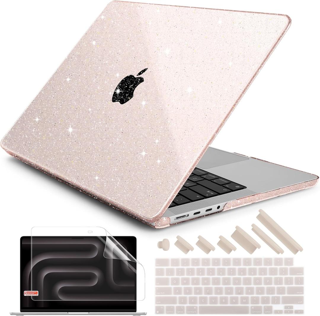 Glitter Case for M5 MacBook Pro 14 inch M4 M3 M2 M1 2026 2024-2021 A3427 A3426 A3434 A3112 A3401 A3185 A2918 A2992 A2779 A2442 Pro Max, Bling Plastic Hard Shell Cover, Sparkly Starlight