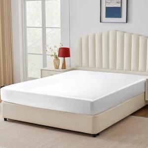 CozyLux Satin Fitted Sheet Queen Size, White Silky Satin Bed Fitted Sheet Only with Silky Microfiber, Deep Pocket, Single Bottom Sheet Sold Separately, Breathable, Smooth and Soft