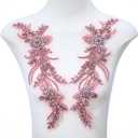 Pair Handmade Shining Crystals Rhinestones DIY Clothing Applique Patches, Sewing Beads Sequins Stone Trim Accessories for Wedding Dress Decoration(Pink-Large)