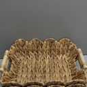 Coeusy Small Wicker Basket 2 Pack,Scalloped Basket for Organizing and Decor,Natural Water Hyacinth Storage Baskets with Wooden Handles for Gifts,Snack,Shelves