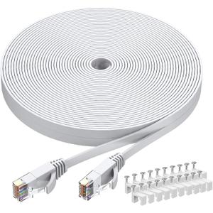 BUSOHE Cat6 Ethernet Cable 50 FT White, Cat-6 Flat RJ45 Computer Internet LAN Network Ethernet Patch Cable Cord - 50 Feet