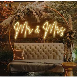 Mrs Neon LED Sign - Size:50x18.7cm - Custom Wedding Wall Neon Sign for Room Bedroom Hanging Neon Light Art Decoration Mrs Sign Personalised Gifts, 50cm
