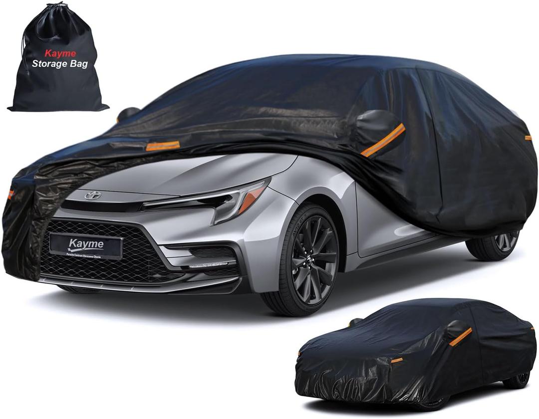 Kayme 7 Layers Car Cover Custom Fit for Toyota Corolla Sedan (1996-2025) Waterproof All Weather for Automobiles, Outdoor Full Cover Rain Sun UV Protection with Zipper Cotton/Black