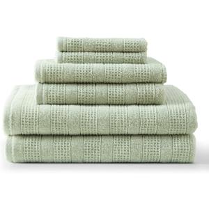 Martha Stewart - Bath Towels, Soft & Absorbent 100% Cotton Towels, Solid 500 GSM, 6-Piece Bathroom Towel Set with Textured Weave (Bedford Cottage Green)