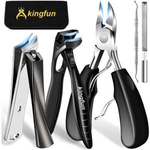 Toenail Clippers for Thick Toenails, Kingfun Ingrown Toe Nail Clippers for Thick Nails for Seniors, Heavy Duty Toe Nail Clippers for Men, Angled Head Large Toenail Clippers for Seniors 5Pcs