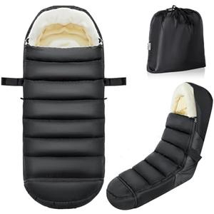 IvyWind Stroller Footmuff, Adjustable Length Baby Winter Stroller Bunting Bag with Zipper Design, Universal Warm Sleeping Bag for Cold Weather, Cozy Fleece Lining for Toddler Infant, Black
