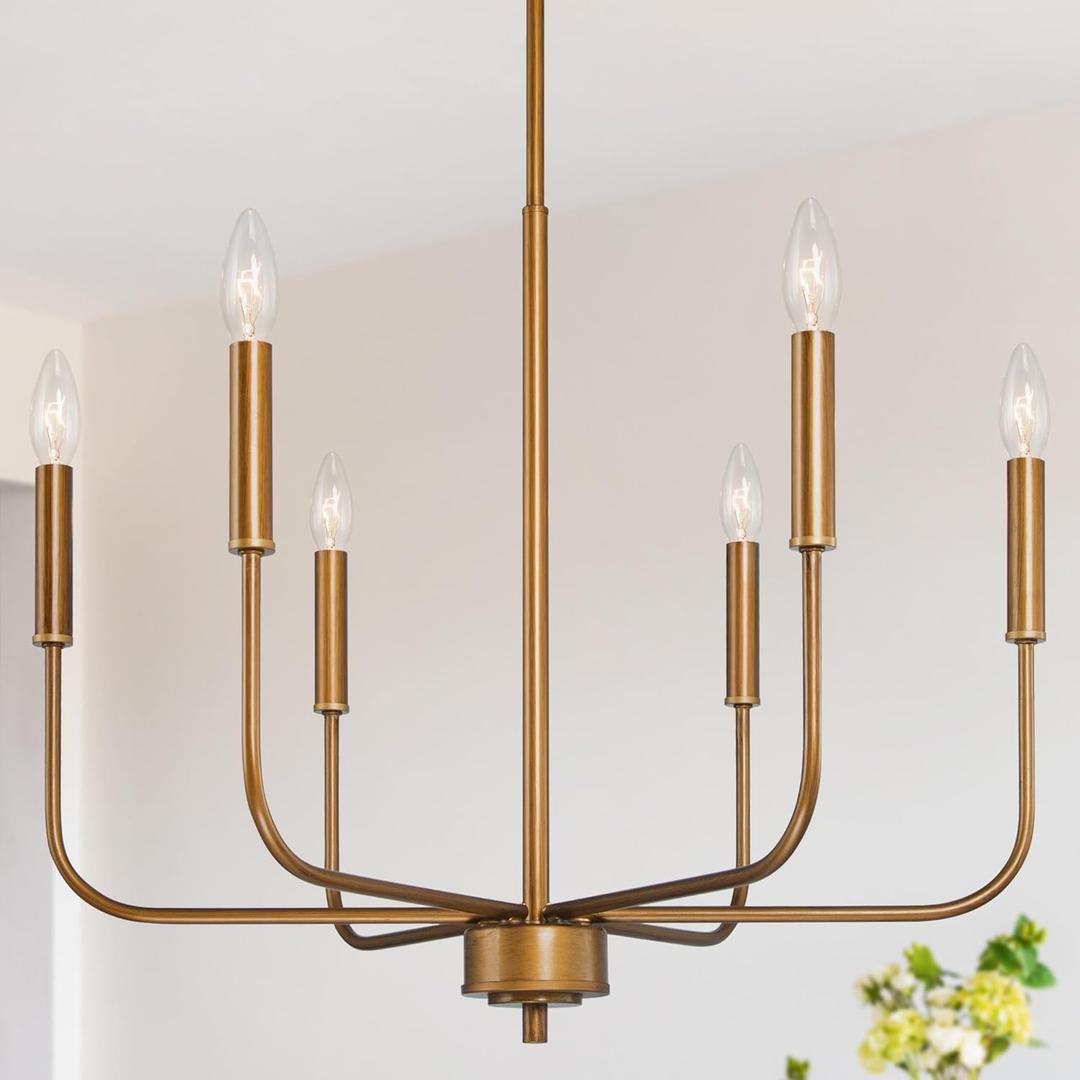 KSANA Brushed Gold Chandelier, Modern 6-Lights Dining Room Chandelier Light Fixture for Kitchen Island, Living Room and Bedroom
