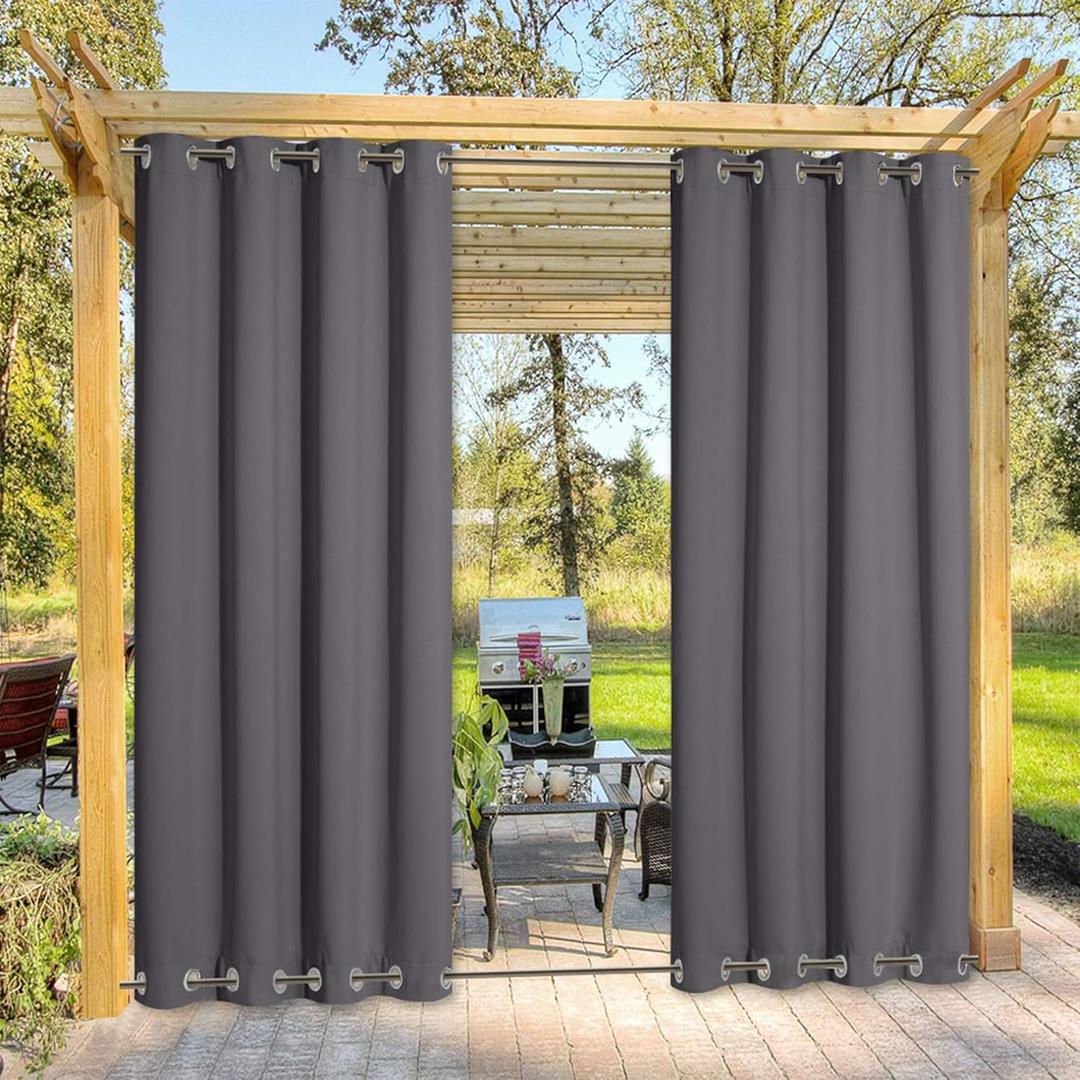 NICETOWN Weighted Outdoor Patio Curtain & Drape Waterproof 84 Long, Top and Bottom Rustproof Steel Grommets Heavy Weight Windproof Sunlight Blocking, Keep Privacy for Yard, 1 Piece, W52 x L84, Grey