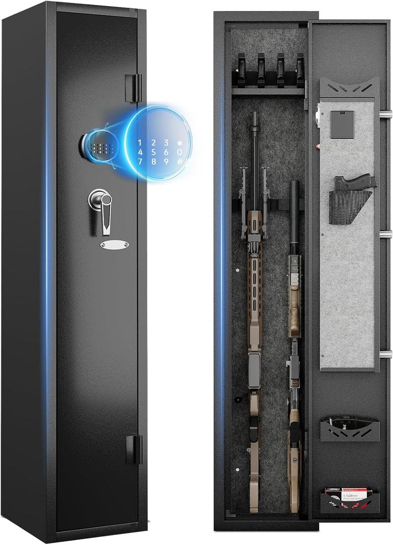 KAER 2-3 Safe, Safe for Rifles and Pistols, Rifle Safe, Cabinet with Digital Keypad Lock, Rifle Safe with 4 Slots and Pistol Pockets for Secure Storage in Garage, Bedroom, Living Room (01 - BLACK)