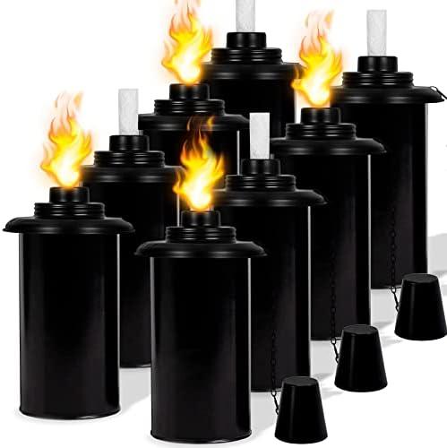 Nonley 8 Pack Torch Canisters 12 oz. Outdoor Torch Replacement Canister Bamboo Torches Refill Canister with Wicks and Covers, Decorative Lighting Torches for Lawn Patio Backyard, DIY Garden Decor