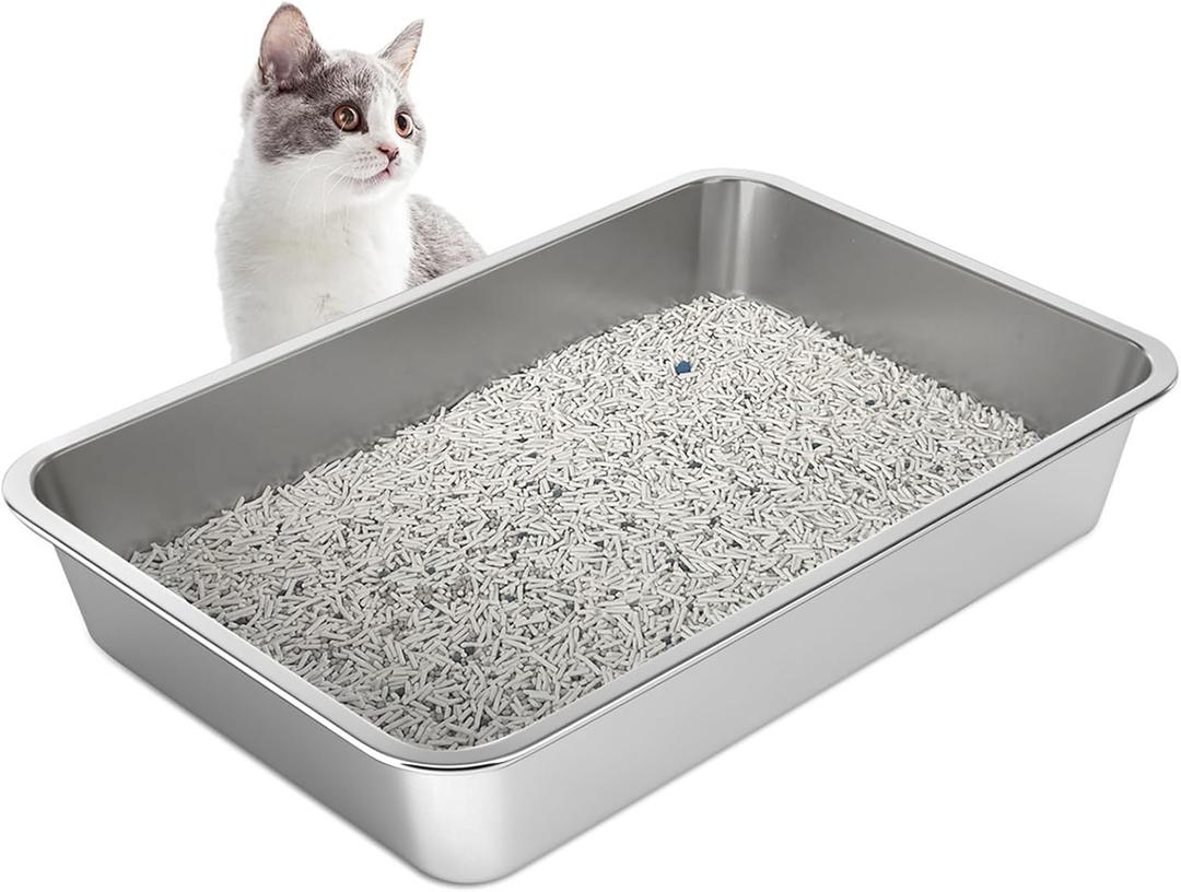 LIHONG Stainless Steel Cat Litter Box,Large Metal Litter Box for Small Large Cats Kitty Rabbits,No Smell,Non Stick,Easy to Clean(20" Lx14 Wx4 H,L) LIHONG Stainless Steel Cat Litter Box,Large Metal Litter Box for Small Large Cats Kitty Rabbits,No Smell,Non Stick,Easy to Clean(20" Lx14 Wx4 H,L)