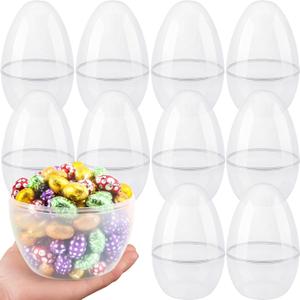 10 Pack 6 Inch/ 8 Inch Large Clear Plastic Eggs Jumbo Transparent Easter Eggs Fillable Big Plastic Easter Egg for Adult Kids Easter Hunt Party Decoration