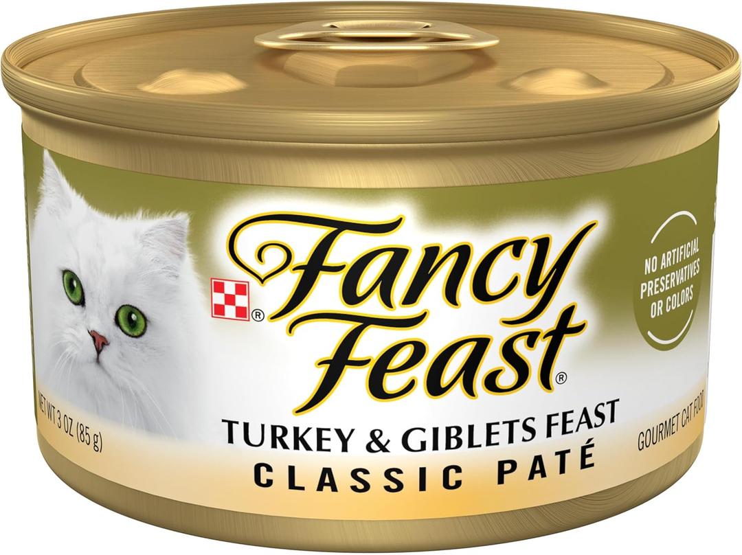 Purina Fancy Feast Pate Turkey and Giblets Feast Classic Grain Free Wet Cat Food Pate - (Pack of 24) 3 oz. Cans (BB: July 2027)