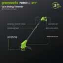 Greenworks 24V 12" Brushless 2-in-1 String Trimmer Kit, Ultra Lightweight & Easy to Use, Auto-Feed System, 3-Piece Shaft, 2.0Ah USB-C Battery, 30W GAN Charger, 12" NEW