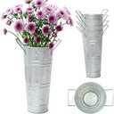 Notakia Galvanized Metal Vases Farmhouse French Flower Bucket Vases for Cut Flowers for Home Decor and Wedding Table Centerpiece Decorations (9.05in Silver 3Pcs)