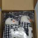 2 Pcs Winter Snowman Plush Toys 6'' Snowman Figurines with Black and White Checkered Scarf Christmas Snow Man Table Centerpieces for Holiday Winter Home Table Fireplace Decor