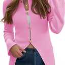 Saodimallsu Womens Ribbed Long Sleeve Sweater Tops Button Up Crewneck Slim Fitted Cardigans Sexy Going Out Knit Shirts (Pink)